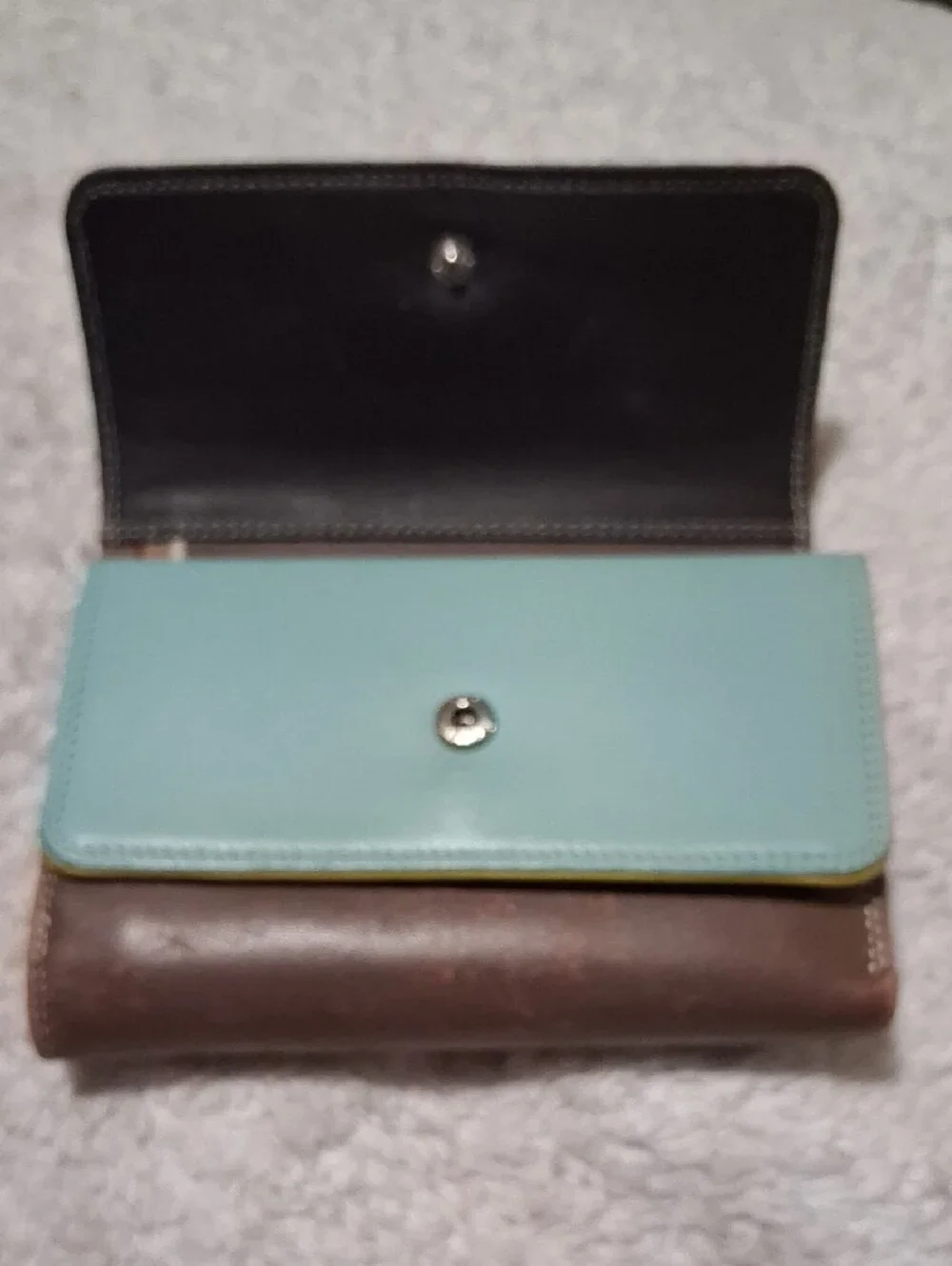 Tri-Tone Leather Wallet in Black, Brown and Light Blue